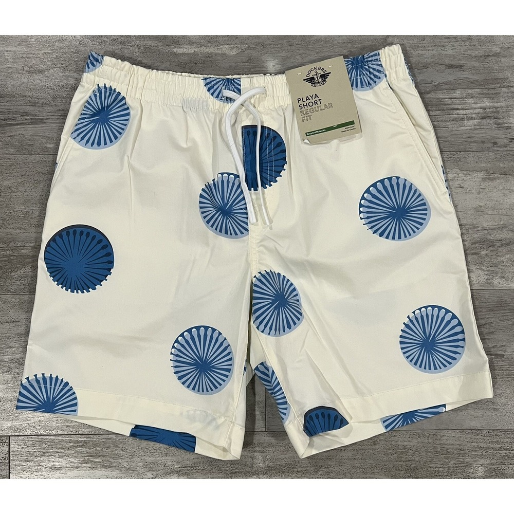Dockers White Stretch Playa Wicking Shorts Size M Waterless Back Zip Pockets NEW